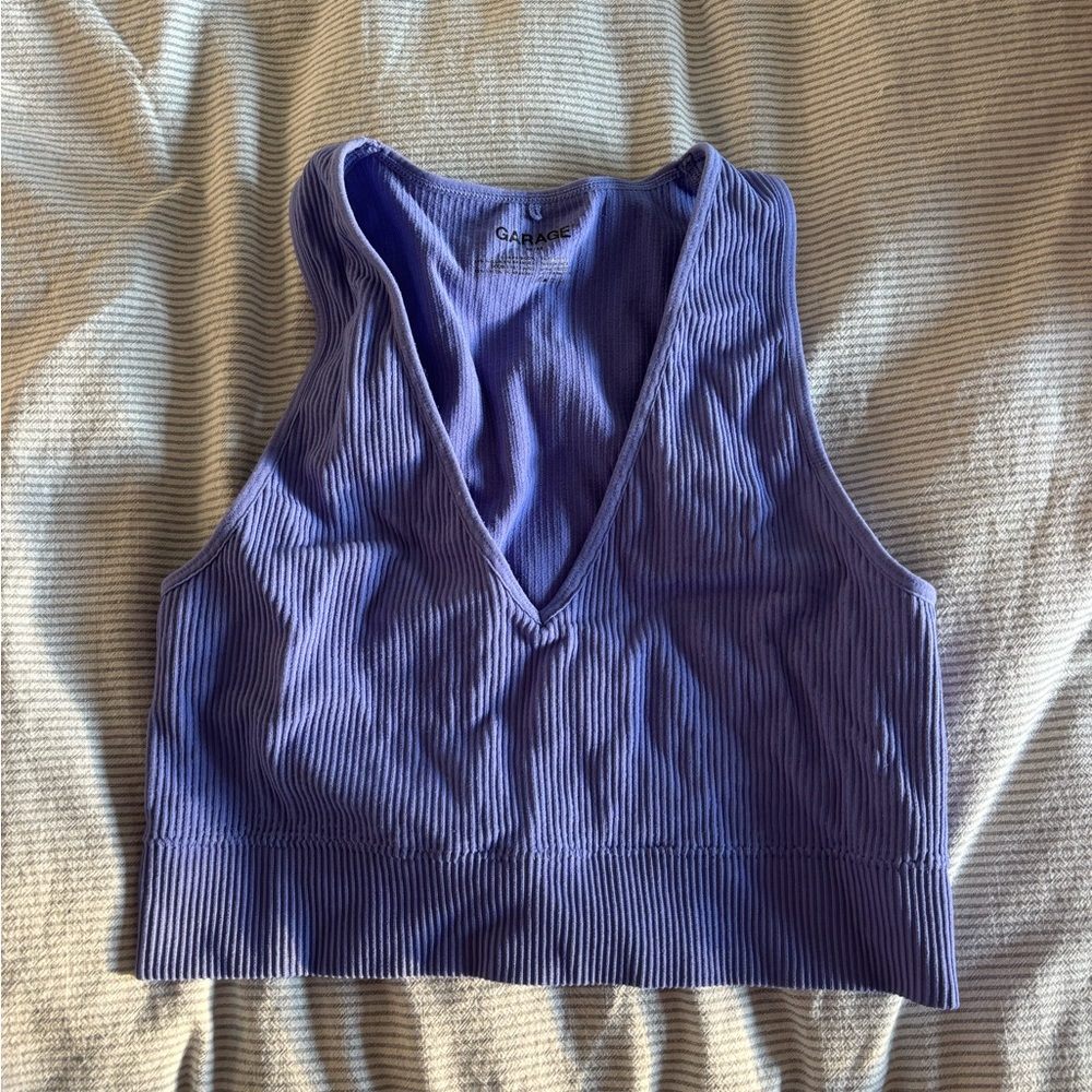 Garage Women's Blue Ribbed Tank Top